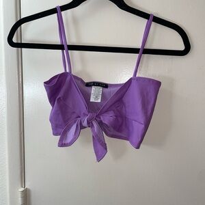 Purple tie front bra crop top
